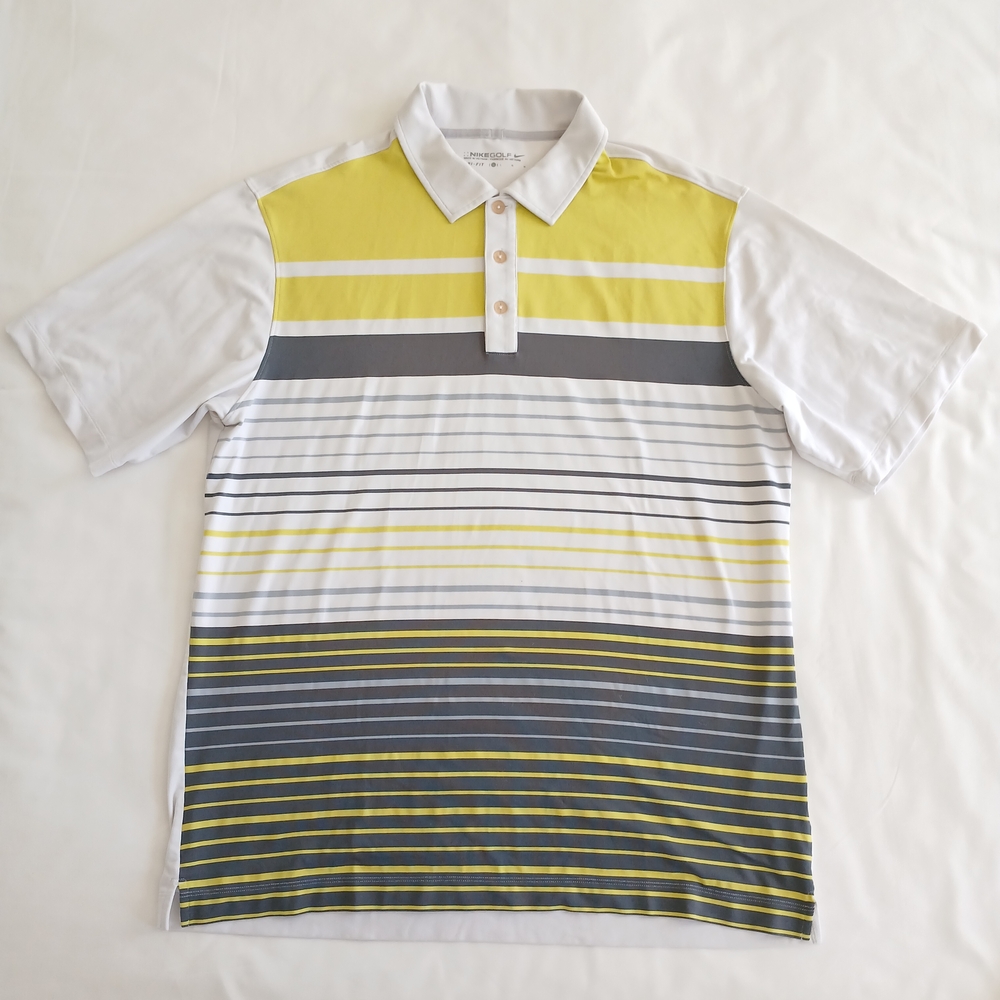 Nike Golf Striped Yellow and Gray Men's  Polo Shirt